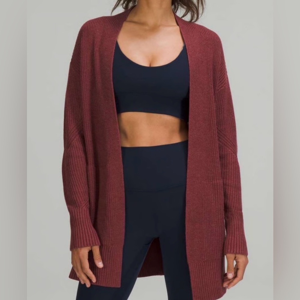 Lululemon sz 8 Cashlu Sweater Wrap Heathered Mulled Wine Red Cardigan Sweater